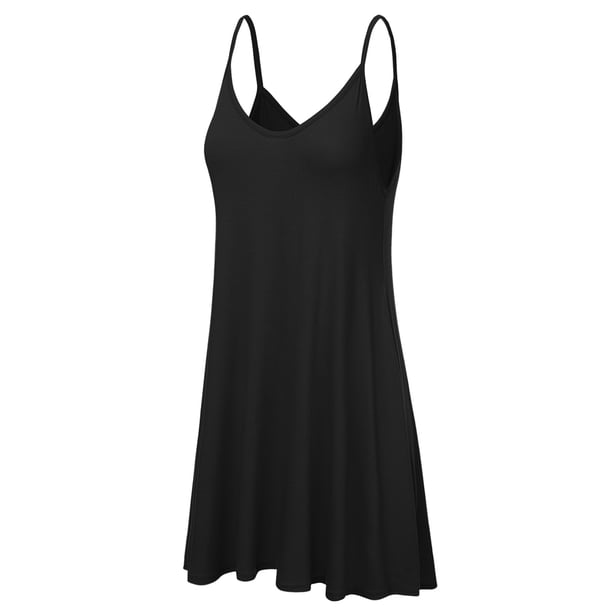 doublju women's casual spaghetti loose swing slip dress Women's Casual Spaghetti Loose Swing Slip Dress BLACK M