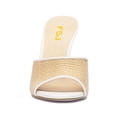 thumbnail image 2 of FSJ Women Open Toe Woven Wide Strap Slide Sandals Slip on High Spool Heel Mules Backless Shopping Daily Dressy Shoes Size 9 White, 2 of 4