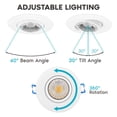 thumbnail image 2 of Luxrite 3 Inch Gimbal LED Recessed Light, 5CCT Selectable 2700K-5000K, Dimmable, 600 Lumens, 8W, Damp Rated 4 Pack, 2 of 7