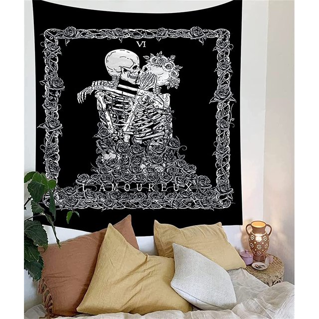 RV Tapiz de pared Tapiz bohemio gótico indio en blanco y negro Rojo Verde