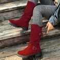 thumbnail image 5 of Dasayo Motorcycle Womens Boots Mid-Calf Slouch Red Buckles Round Toe Western Boots Shoes Women 41, 5 of 8