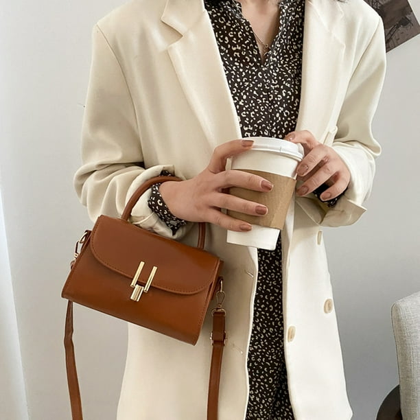 Bolsa bandolera con solapa de cuero PU de hombro sólido para mujer (marrón claro) Ehuebsd Para estrenar