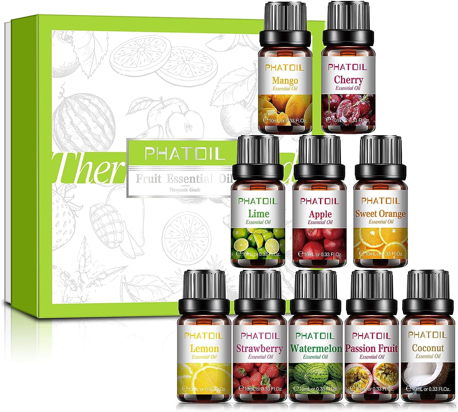PHATOIL Fruity Essential Oils Set, Pure Aromatherapy Oils Gift Set -10 ...