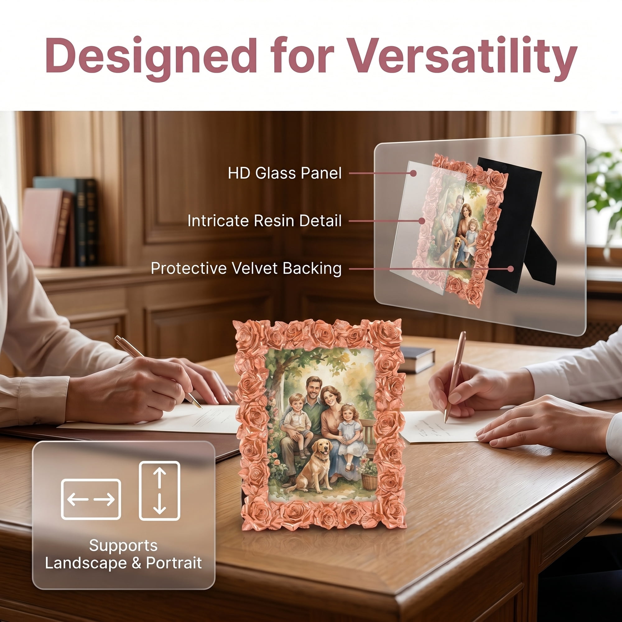 Unique Bargains 3D Rose Resin Wedding Decor Picture Frame Rose Gold 5" x 7"