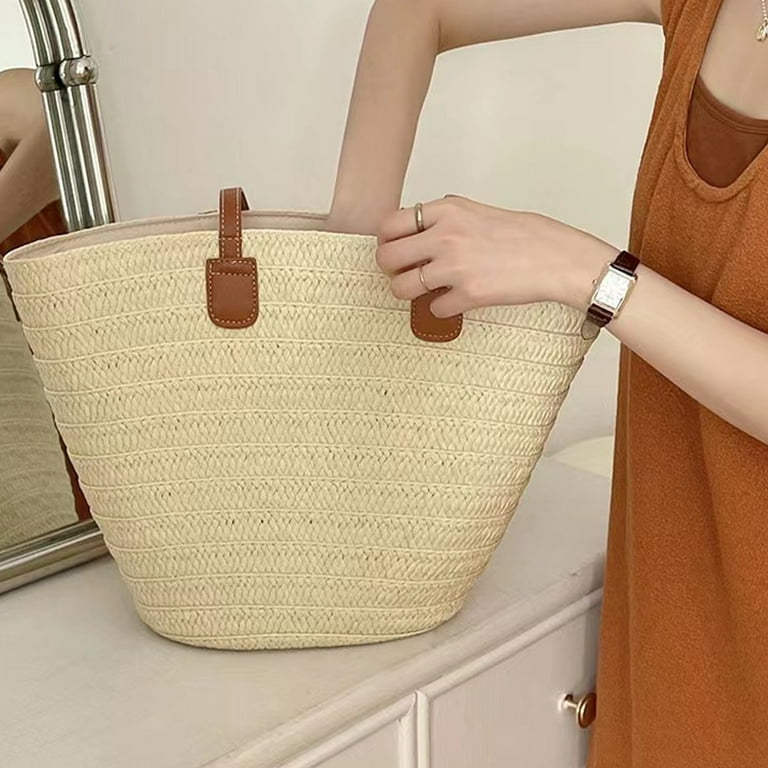 xaoyunyn Women's Summer Woven Straw Beach Tote Bag with Zipper