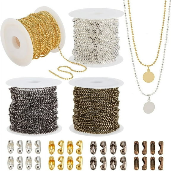 78 Feet(24m) Ball Bead Chain 4 Colors Metal Ball Chain Necklace 1.5mm Adjustable Pull Chains with Connectors DIY