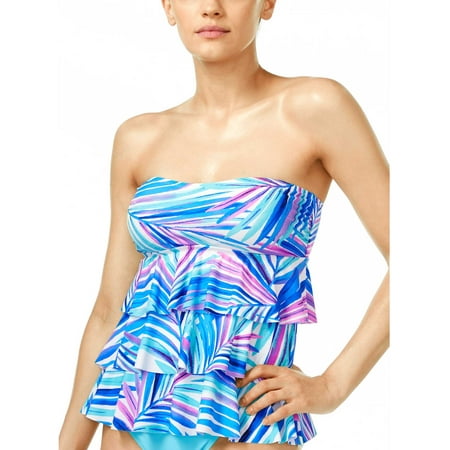 Island Escape Womens Bali Breeze Printed Tiered Tankini Top 8 Pink Swimsuit