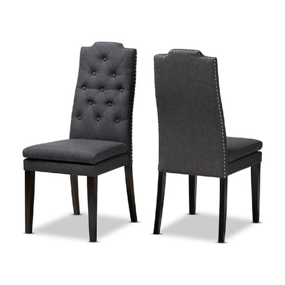 Baxton Studio Dylin Modern and Contemporary Charcoal Fabric Upholstered Button Tufted Wood Dining Chair Set of 2