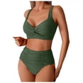 thumbnail image 4 of Linfrsh Women's High Waisted Bikini Sets Sexy Two Piece Swimsuits Color Block Cheeky High Cut Bathing Suits Womens Bikini Set Green,S, 4 of 7