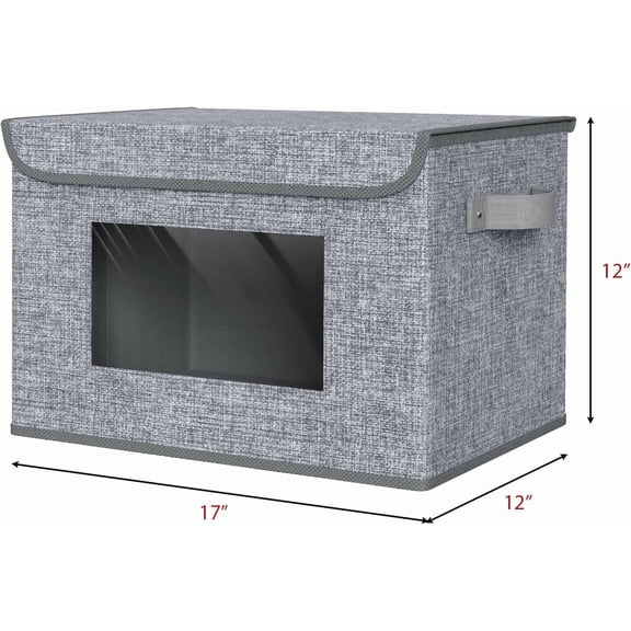 Grey Fabric Storage Cubes Set of 4 17x12x12 Inch Foldable Collapsible Storage Bins with Lids Organizer for Bedroom, Office, and Closet