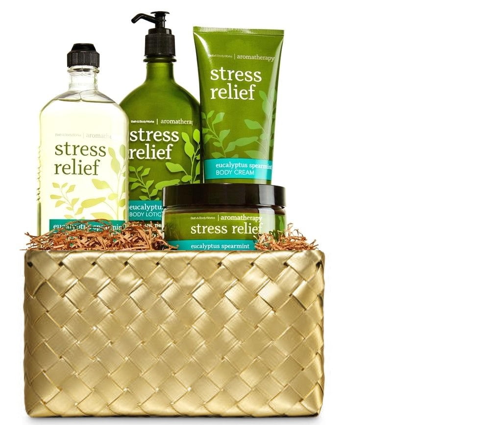 Bath and Body Works Aromatherapy Eucalyptus Spearmint Gold Woven Basket