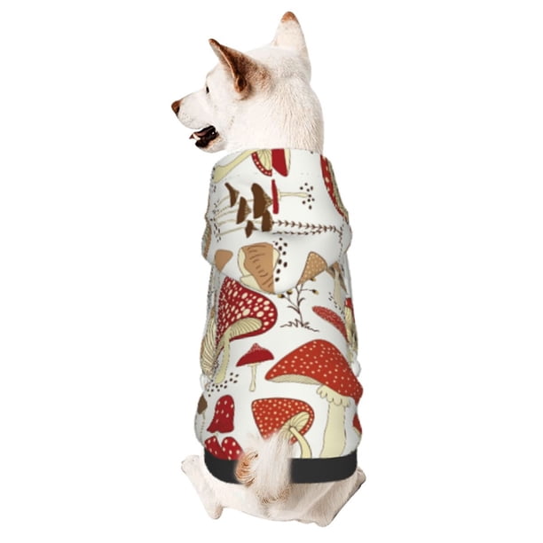 Fotbe Cartoon Mushrooms Sudadera con Estampado para Perros Pequeños – Suéter con Capucha para Mascotas, Tela Suave de Forro Polar con Bolsillo-XX-Large
