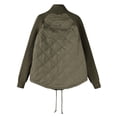 thumbnail image 5 of Winter Women Warm Knit Patchwork Puffy Jacket Casual Stand Neck Long Sleeve Jackets with Zipper Army Green M, 5 of 7