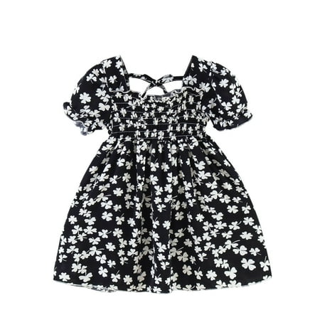 

Toddler Girls Short Sleeve Beach Dresses Kids Floral Printed Princess Dress Clothes Casual Dresses 3Y-4Y