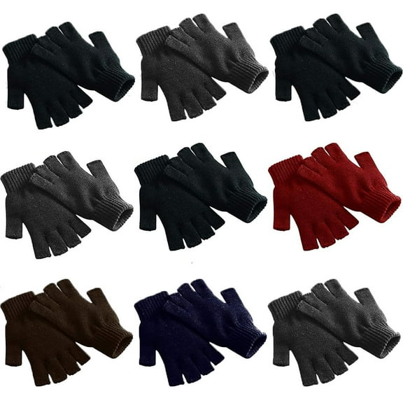 Fingerless Winter Gloves, 9 Pairs Half Finger Stretchy Warm Knit Bulk Pack Mens Womens