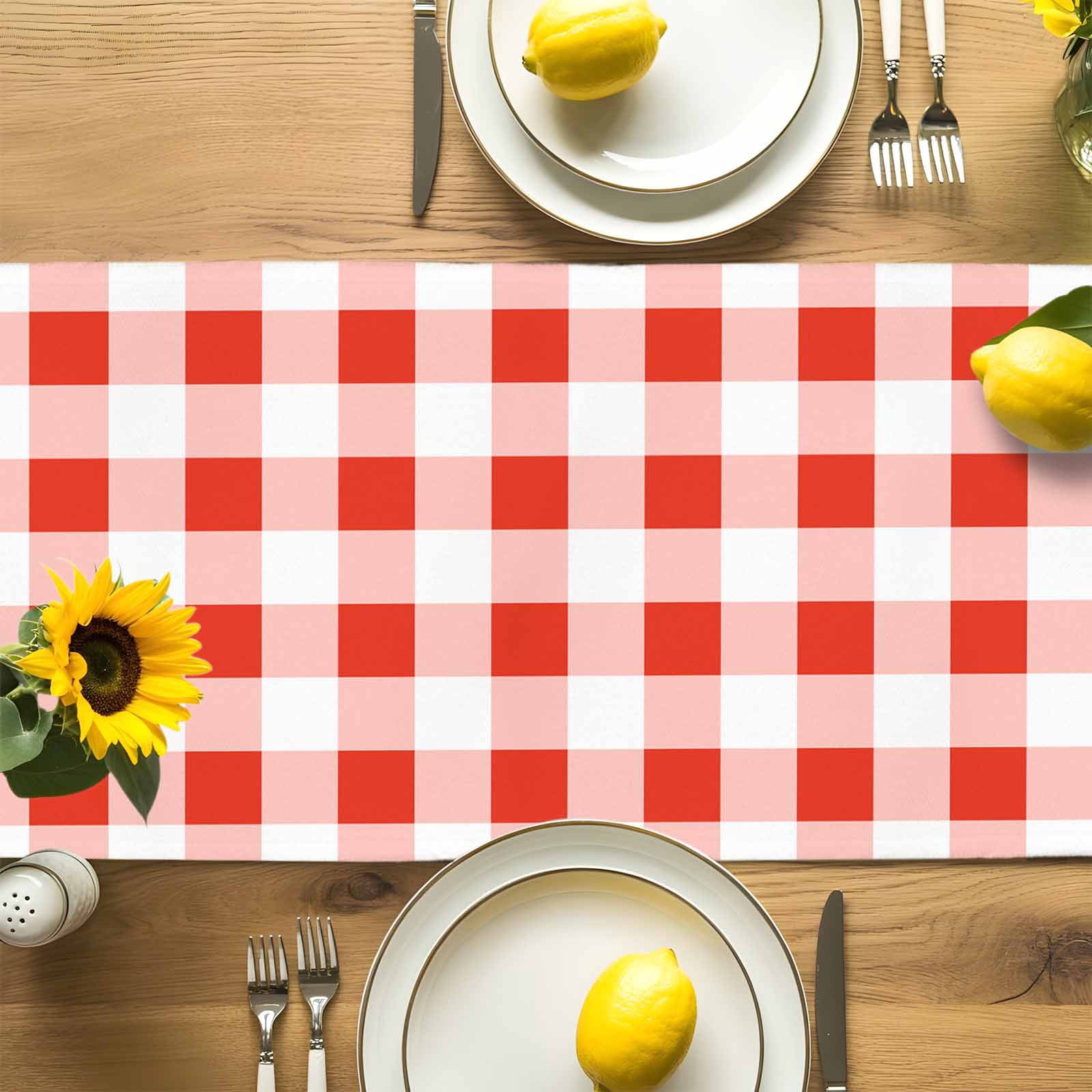 Red Gingham Check Table Runner 90 Inches Long, Gradient Buffalo Plaid Table Runners Tabletop Scarf Kitchen Dining Tables Decoration for Home Party Indoor Outdoor
