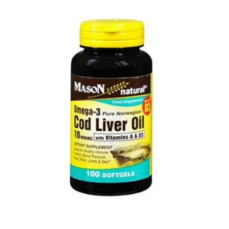 Mason Natural Omega - 3 huile de foie de morue en vitamine A et D3 Complément alimentaire - Gélules 100 Ea