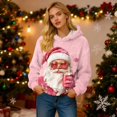 thumbnail image 7 of Women's Hooded Long Sleeve Christmas Printed Flannel Top Hooded Sweatshirt for Winter Comfort and Holiday Fashion,Pink,L, 7 of 7