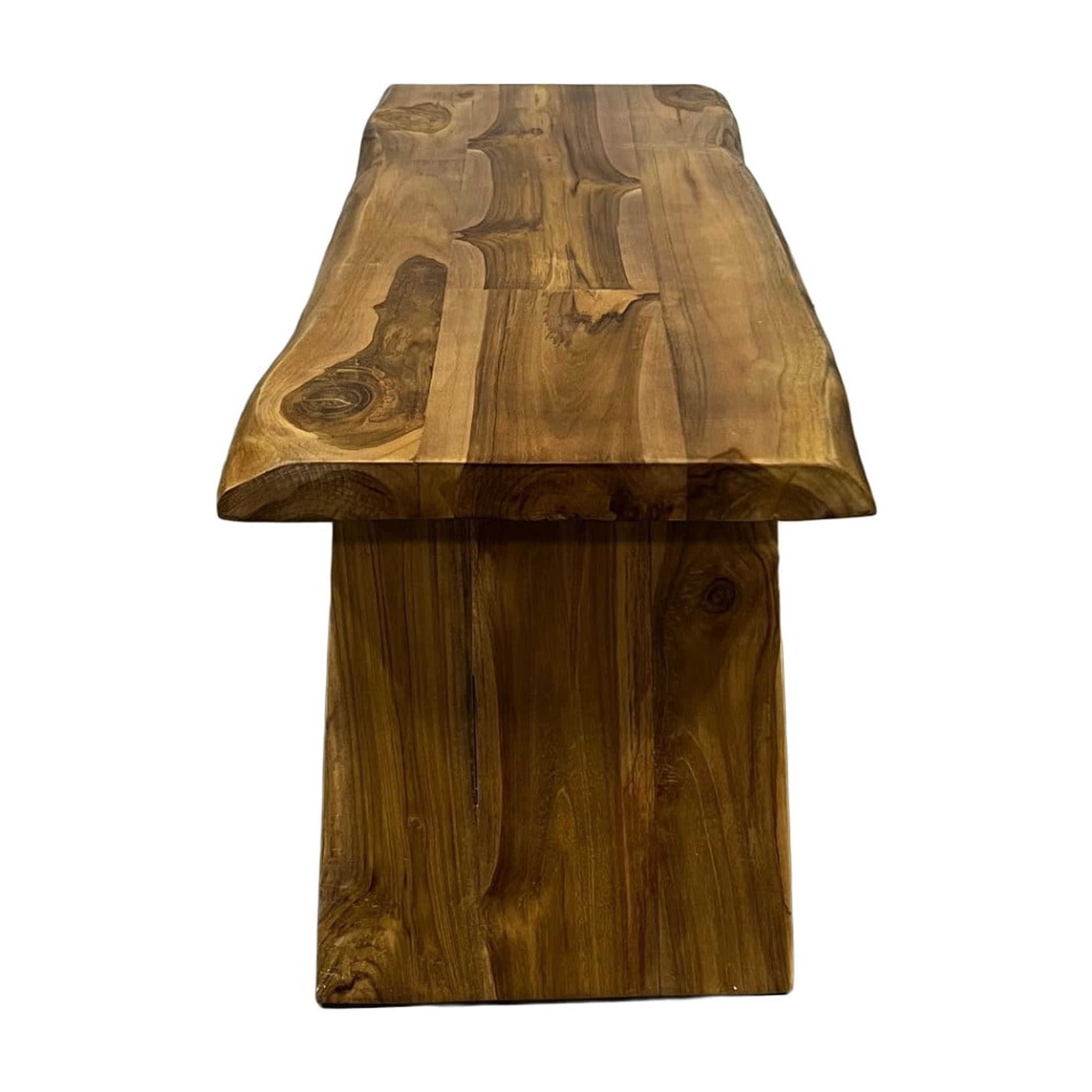 DecMode 35" x 18" Brown Teak Wood Handmade Natural Live Edge Coffee Table with Angled Base, 1-Piece