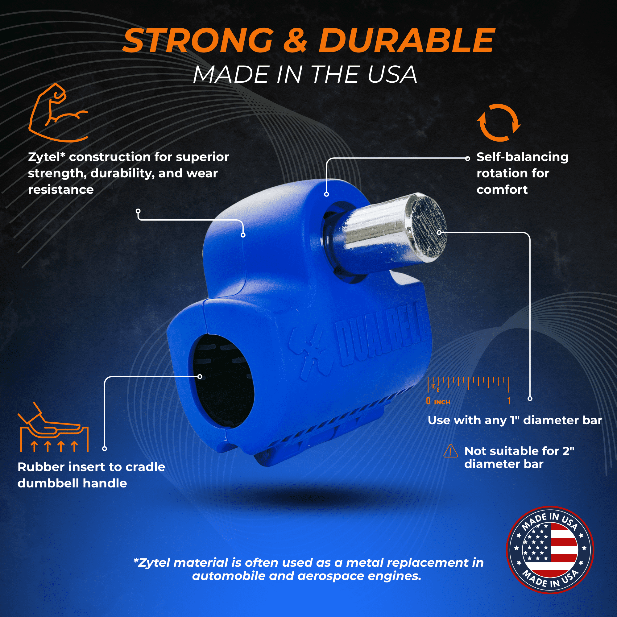 Dualbell Blue Superset- Convert Dumbbells to Barbell Adapters- for 1" Standard Bar Strength Training