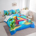 thumbnail image 2 of Feelyou Cartoon Dinosaur Letter A Print Bedding Comforter Set for Boys Girls, Cute Animal King Bedding Sets, Blue, Polkadot Reversible, 7pcs, 2 of 7