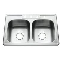 Houzer Glowtone 33 in Stainless Steel Topmount 4-hole 50/50 Double Bowl 8 in Deep Kitchen Sink - 3322-8BS4-1