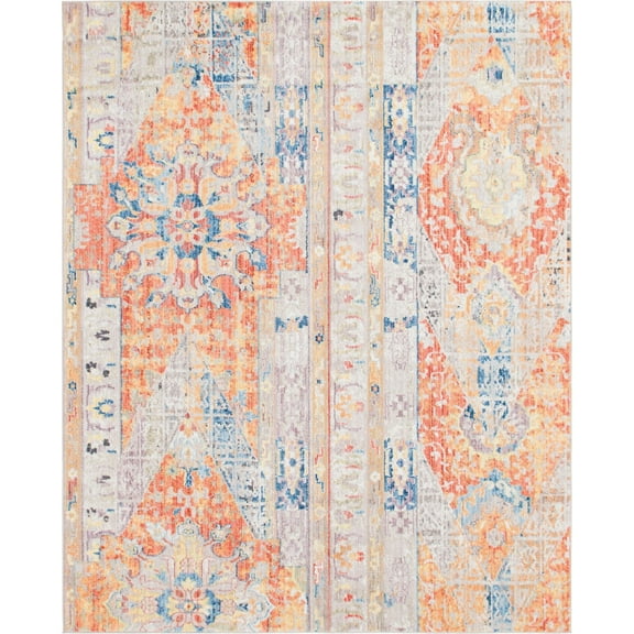 Unique Loom Prado Basilica Rug Orange/Beige 8' x 10' Rectangle Striped Modern Perfect For Living Room Bed Room Dining Room Office