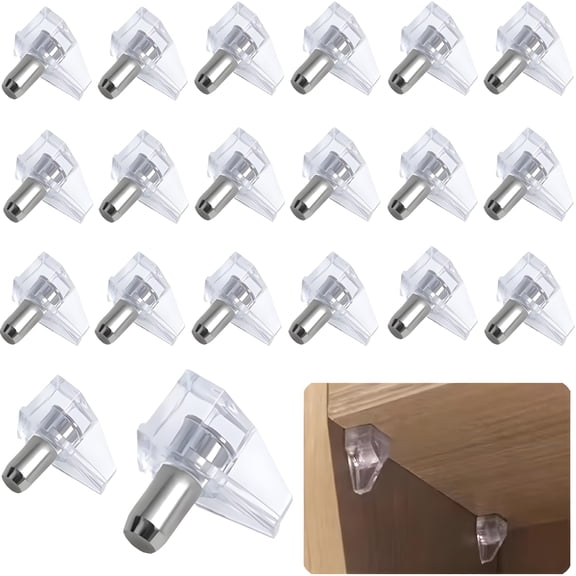 ZHZFKQ 20 Pcs Shelf Support Pegs - Clear Plastic, Cabinet Shelf Supports, Holder Pins, Replacement Peg, Steel Pin