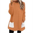 thumbnail image 3 of BiZtdJrK Women's Fuzzy Fleece Sweatshirts Fall Winter Warm Sherpa Lined Pullover Tops Colorblock Long Sleeve Blouse Plush Loungewear with Pockets 90 Percent off Clearance Sale Orange XL, 3 of 7