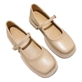 thumbnail image 3 of Zapatos de plataforma con hebilla para mujer, suela de goma cómoda, zapatos de vestir de uniforme escolar de cuero PU para verano, té de la leche, Color 38, 3 of 14