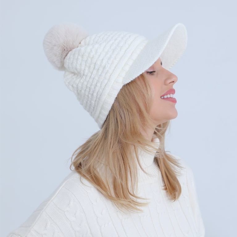 Winter Women Girls Knitted Hats Warm Knit Snow Ski Visor Beanie