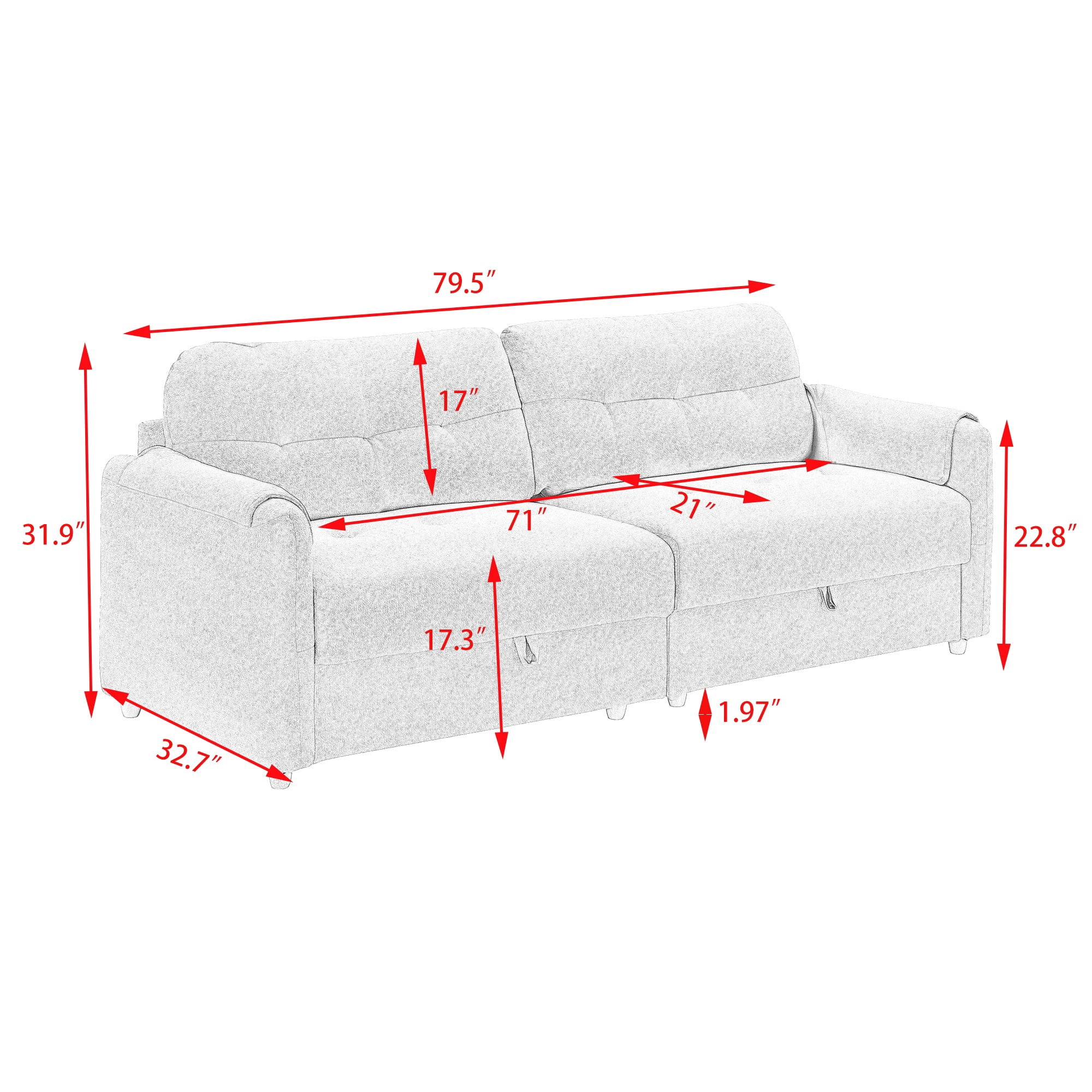 79" Multi-functional Storage Loveseat Sofa Couch,Teddy Upholstered 3 Seat Sofa for Living Room,Bedroom,Office,Black
