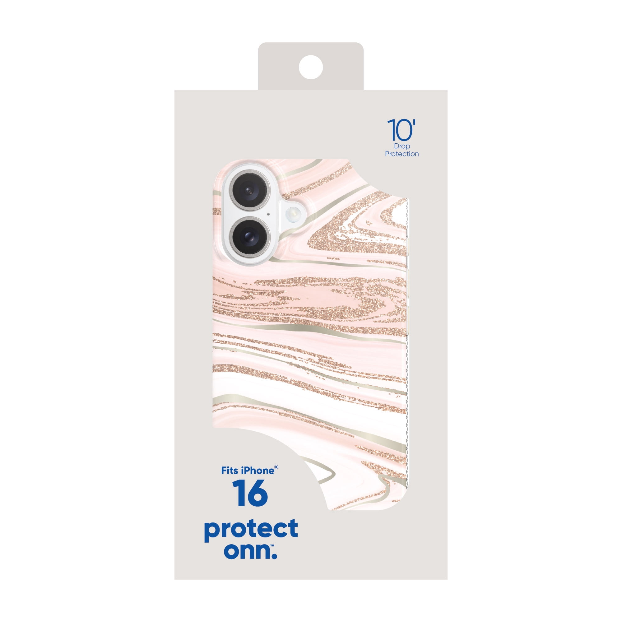 onn. Phone Case for iPhone 16 - Pink Gold Marble
