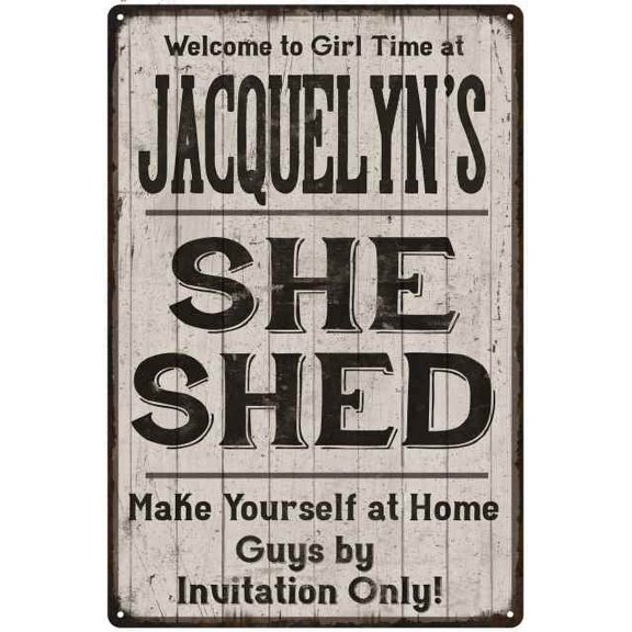 JACQUELYN'S She Shed Sign Lady Cave Gift 8 x 12 High Gloss Metal 208120082385