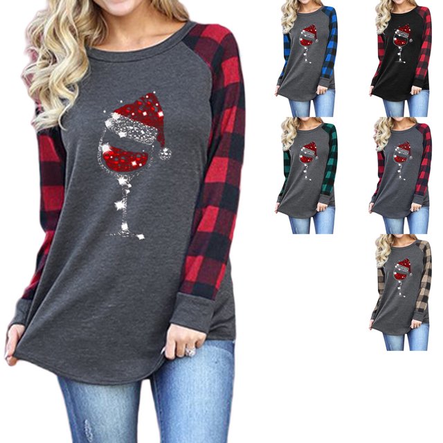 Women Long Sleeve Sweatshirt, Loose Women Long Sleeve T Shirt Machine Washable Round Neck Plaid Sleeves Polyester Fiber Comfortable For Birthday For Work ANGGREK Otros