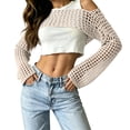 thumbnail image 2 of JULMCOMO Crochet Beach Cover Ups for Women Mesh Knit Hollow Out Long Sleeve Summer Crop Tops Bikini Cover Ups for Swimwear White L, 2 of 6