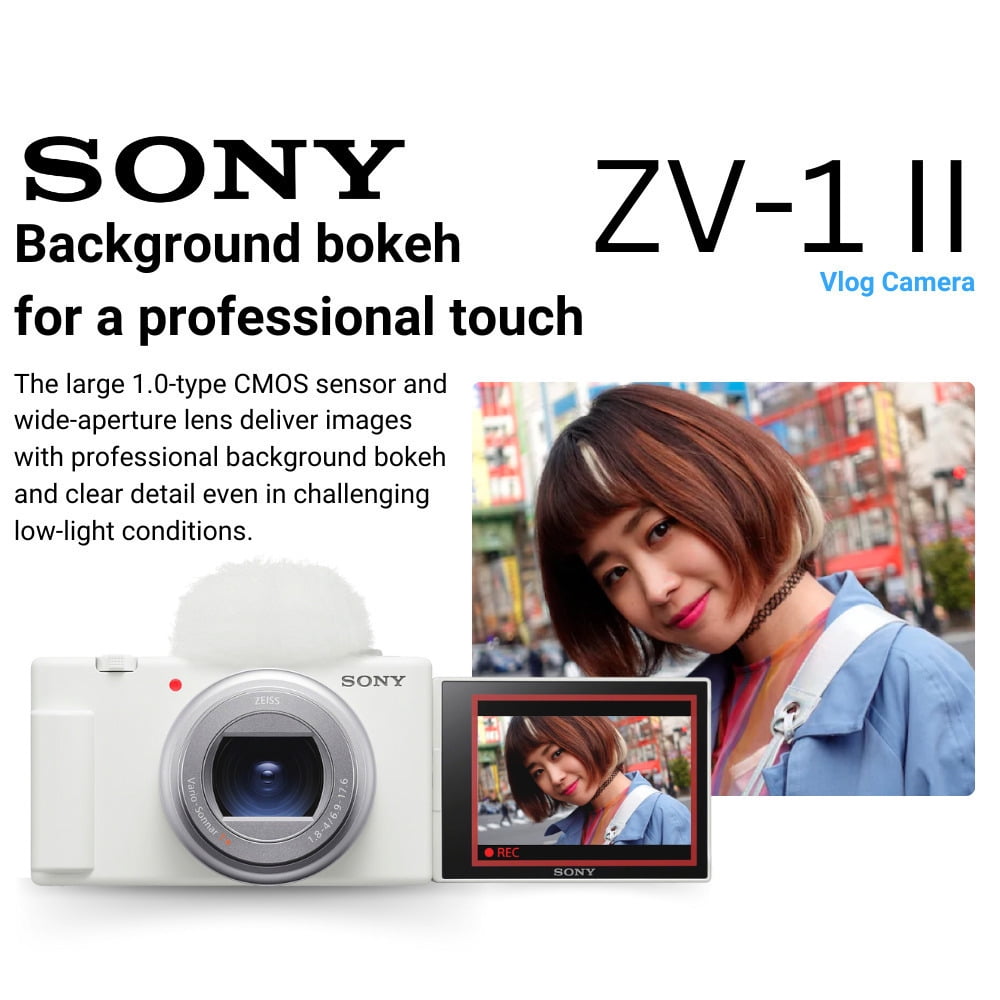 Sony ZV-1 II Vlog Camera for Content Creators and Vloggers (White) Bundle with ACCVC1 Vlogger Accessory Kit, Holster Camera Case, and Pro 2-In-1 Aluminum Shell OTG Dual Slot SD Card Reader (4 Items)