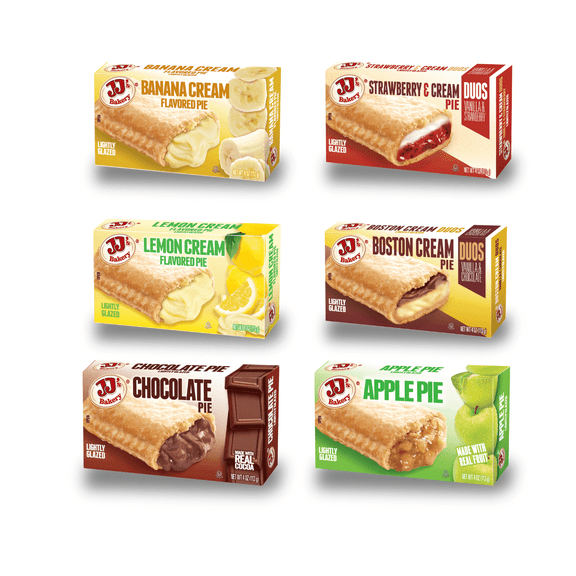 JJ's Bakery Cream Pie Variety Pack Snack Pies, Individually Wrapped, Nut-Free, Kosher Parve, 4 oz, Pack of 6
