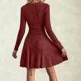 thumbnail image 6 of Karymi Dresses for Women Brushed Ribbed Knit Dress, Crew Neck Long Sleeve Slim Fit High Waist Flowy A Line Short Dress for Fall Winter Daily, 6 of 9