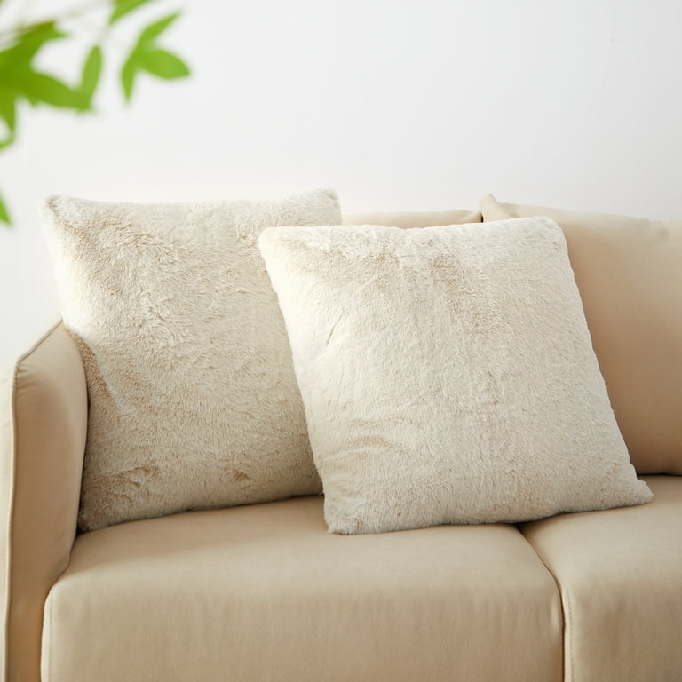 Better Homes Garden Set of Two Faux Fur Decorative Pillows with Down Alternative Fille Beige 20 x 20 Walmart