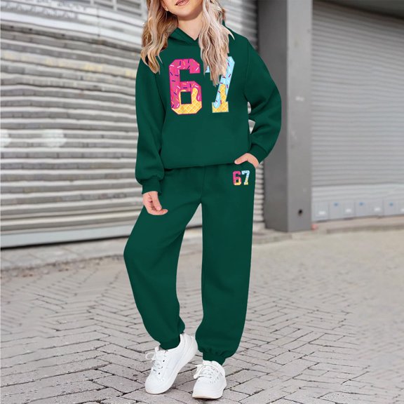 Toddler Boys Girls Active Sweatsuit - 2 Piece Six Seven Meme Graphic Tracksuit Pullover Hoodie and Active Jogger Pants Warm Fall Winter Clothes Boys Sets 3-4 Years
