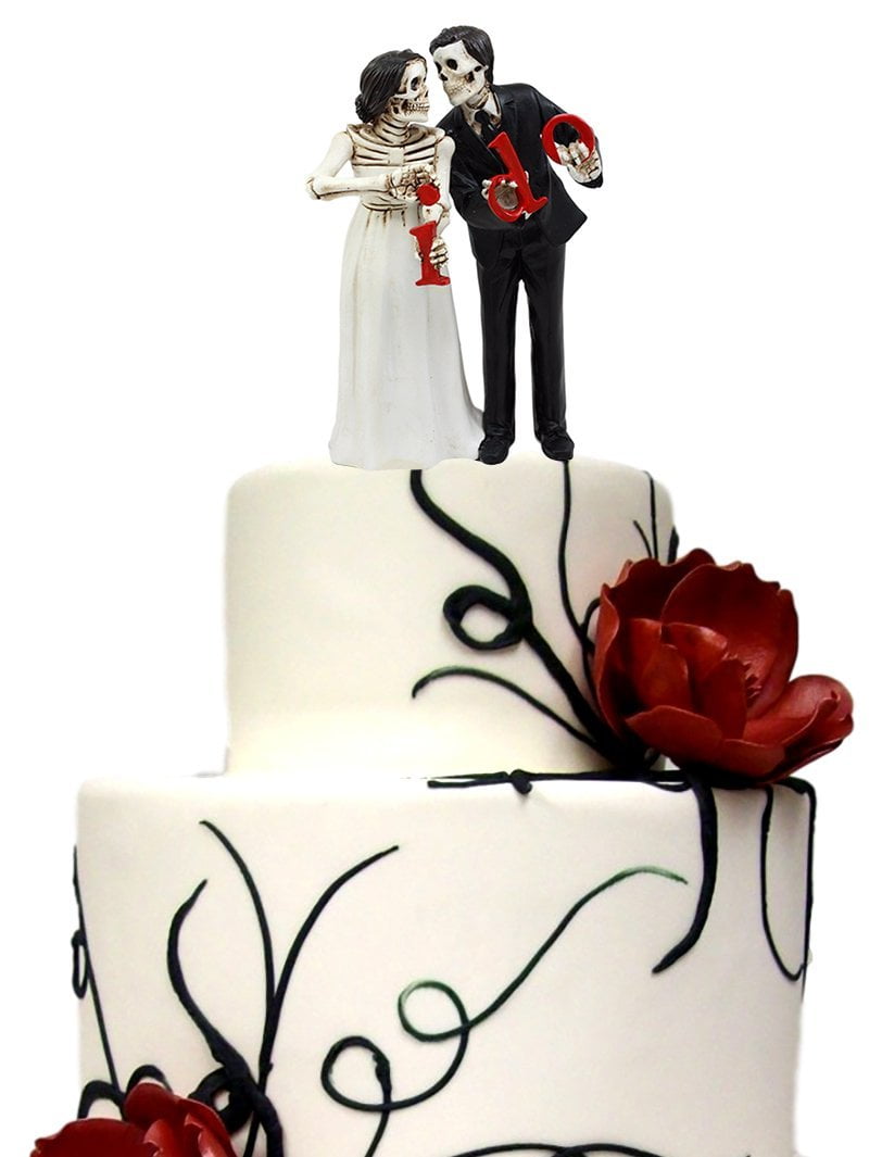 Bride-Groom-Halloween Day Of Death Love Never Dies Wedding Cake Topper Skeleton 