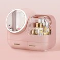 thumbnail image 2 of Makeup Organizer with LED Mirror and Fan, Large Capacity Cosmetic Storage Display Case, Modern Jewelry and Cosmetic Display Cases for Bathroom, Dresser, Vanity Accessories and Countertop, Pink, 2 of 3