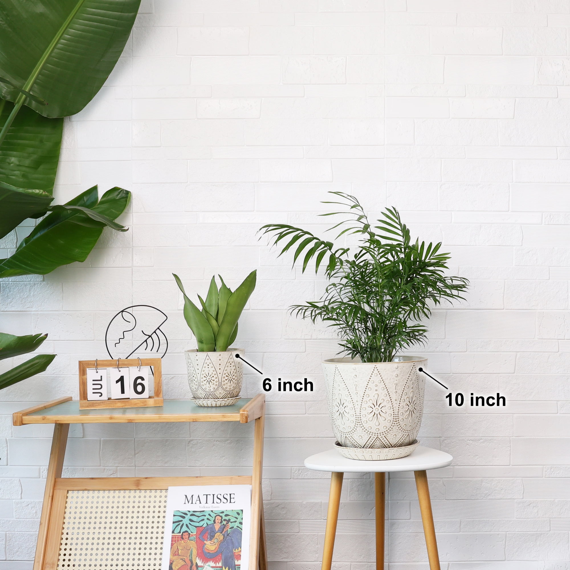 BESTSELER 10 Inch Plant Pot, Ceramic Planter with Drainage Holes and Saucers for Indoor Plants, Large Outdoor Flower Pot Garden Pot