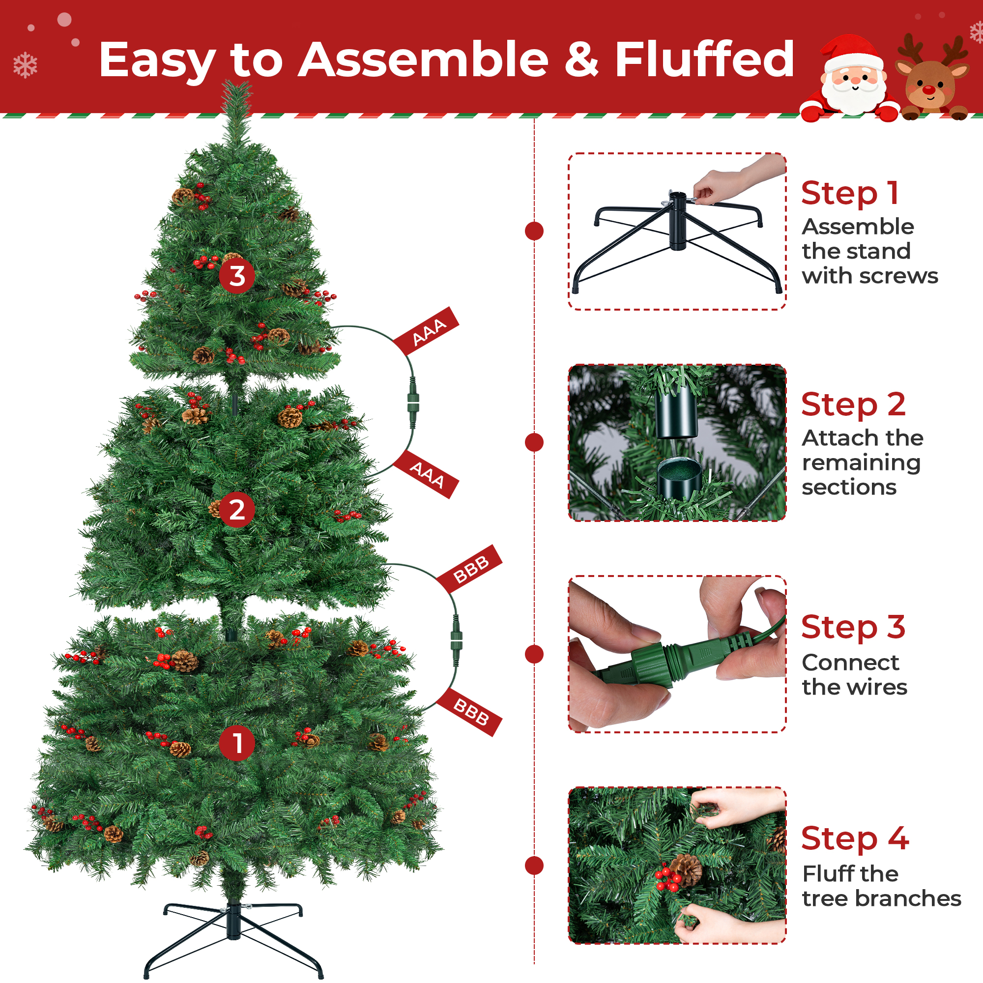 Firstness 5ft Pre-Lit Artificial Christmas Tree with Pine Cones photo 5
