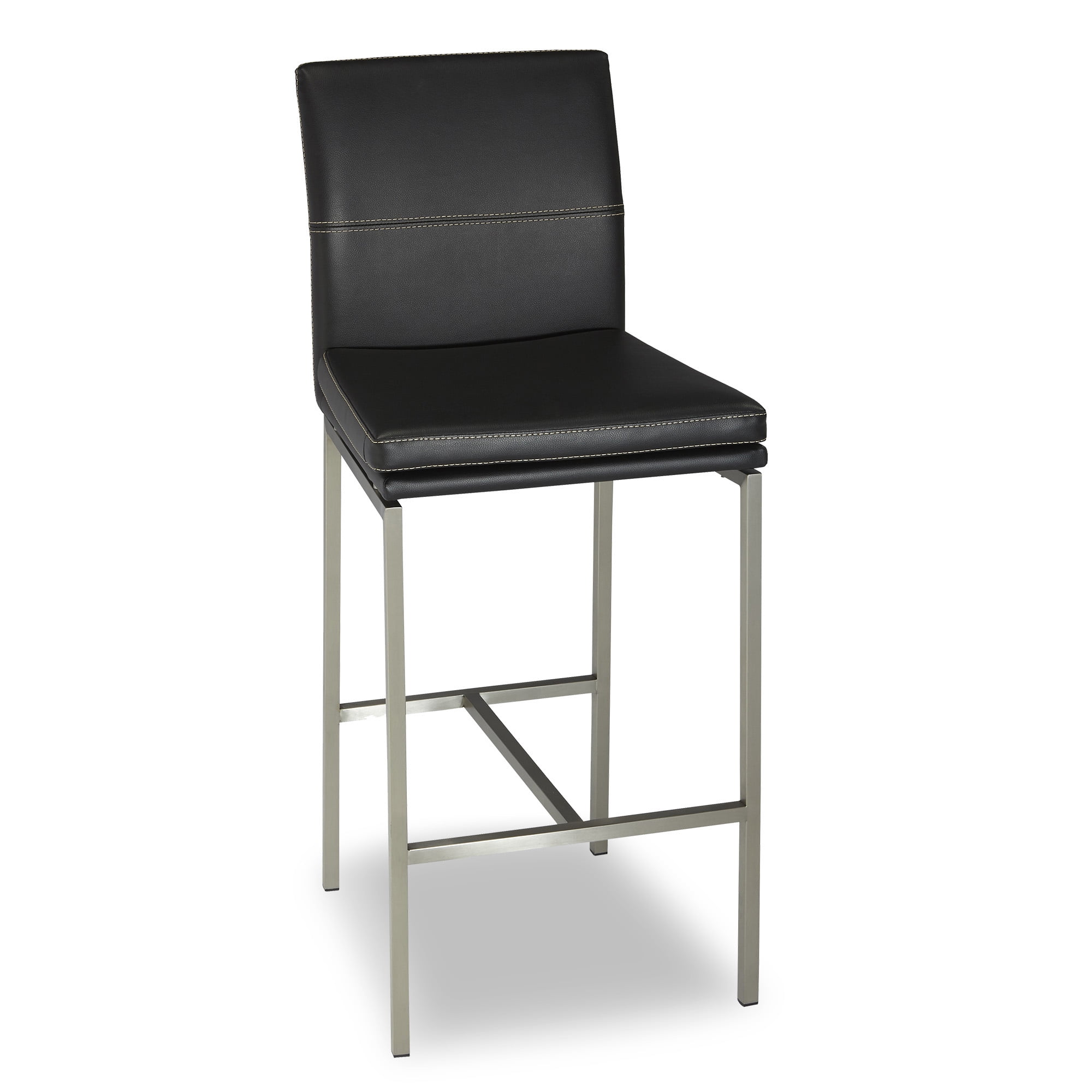 Phoenix Counter Stool with Stainless Steel Finished Metal Frame, Curved Seatback and Obsidian