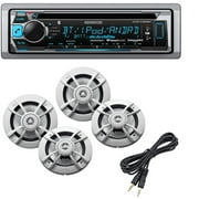 New Package KMR-D365BT Kenwood Marine Beat Outdoor Bluetooth Stereo CD/MP3/USB/IPOD/IPHONE Pandora AM/FM Receiver 4X Kenwood 6.5'' Waterproof Speakers Free Cache AUX Cable