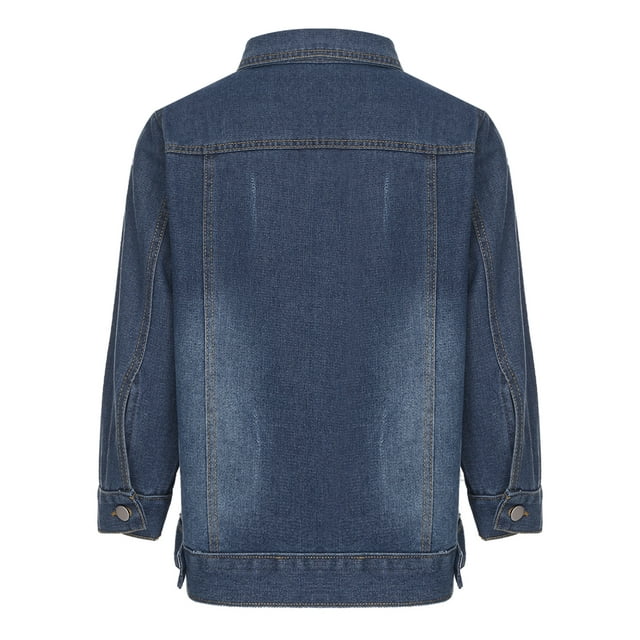 Sinleey Women's 3/4 Sleeve Denim Jacket Coat Basic Button Down Stretch Jacket with Pockets Dark Blue 4XL