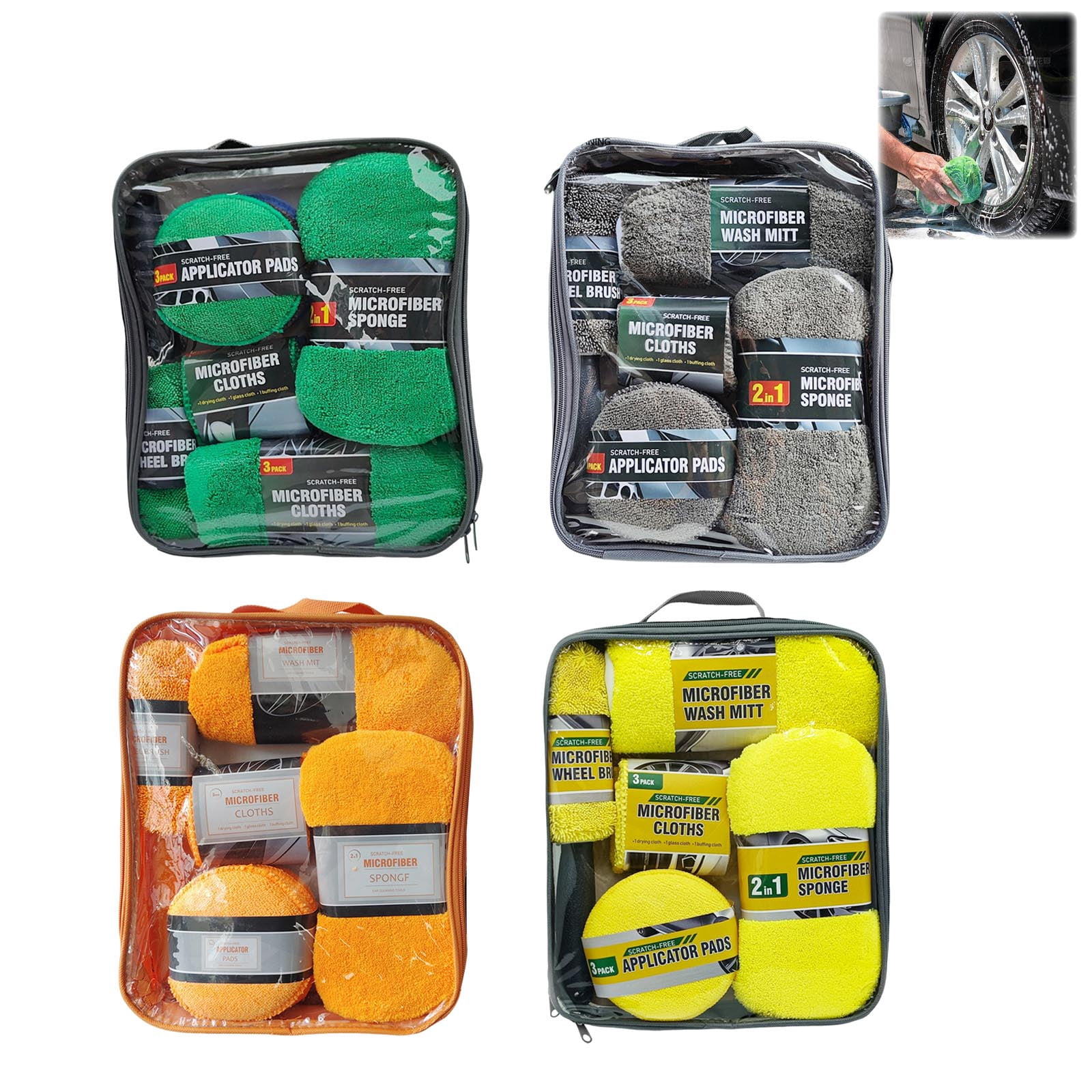 9Pcs Car Wash Detailing Kit, Cleaning Kits with Wash Mitt Wax Applicator Pad Tire Brush Sponge Microfiber Cleaning Cloths Glass Cleaning Cloth, Car Cleaning Tools Kit for Interior Exterior Wheels