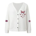 thumbnail image 4 of Wang6 Womens Lightweight Plus Size Cardigans Sweaters Trendy Long Sleeve Open Front Button down Knit Sweater Fall V Neck Kingdom Butterfly Printed Outwear Tops X_White XL, 4 of 4